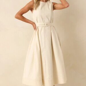 Young At Heart Ecru Belted Sleeveless Maxi Dress